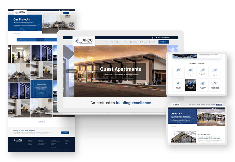 Www.sampletock created the website for construction company ARCO to present their services